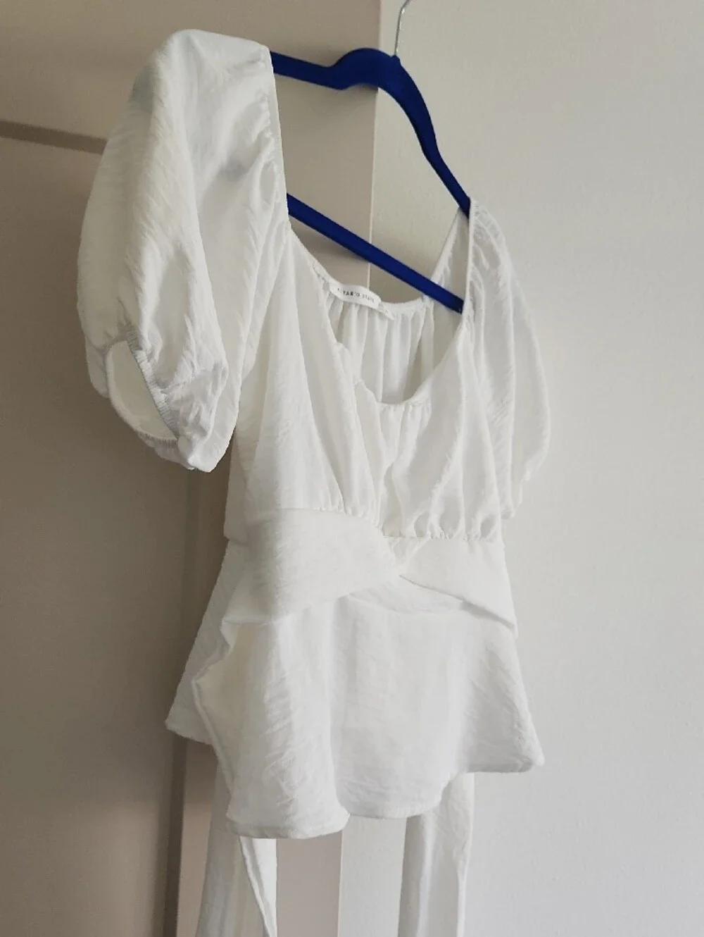 White Puff Sleeve Peplum Top